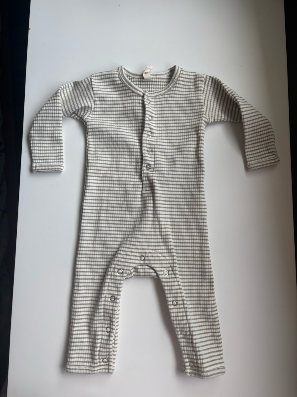 Quincy Mae green striped baby button up romper 0-3